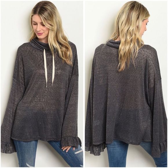 Tops - Charcoal grey cowl neckline pullover